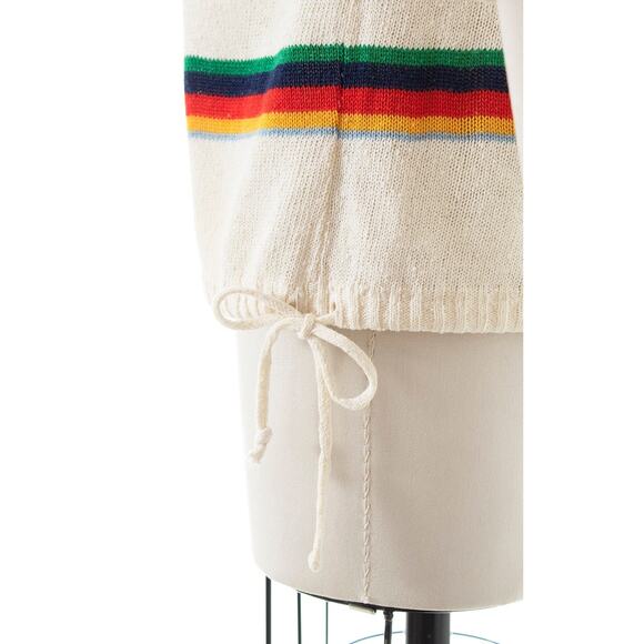 Vintage 1970s Sweater 70s Rainbow Striped Cream Knit Retro Pullover Top - Picture 8 of 9